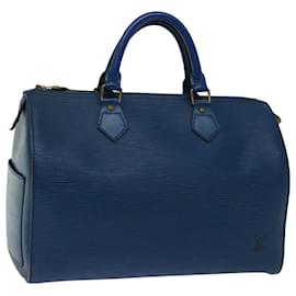 Louis Vuitton-Louis Vuitton Epi Speedy 30 Bolsa de Mão Azul Toledo M43005 Autenticação de LV 69462-Outro