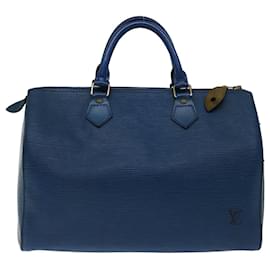 Louis Vuitton-Louis Vuitton Epi Speedy 30 Bolsa de Mão Azul Toledo M43005 Autenticação de LV 69462-Outro