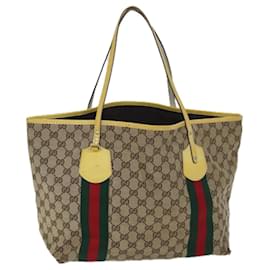 Gucci-GUCCI GG Canvas Web Sherry Line Tote Bag Beige Rouge Vert 211970 Auth yk11427-Rouge,Beige,Vert