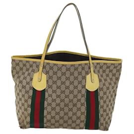 Gucci-GUCCI GG Canvas Web Sherry Line Tote Bag Beige Rouge Vert 211970 Auth yk11427-Rouge,Beige,Vert