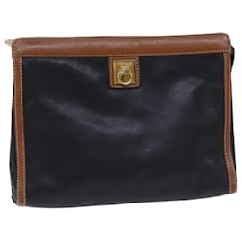 Céline-CELINE Clutch Bag Leather Black Auth yk11513-Black