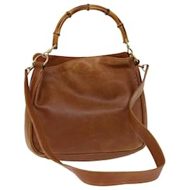 Gucci-GUCCI Bamboo Shoulder Bag Leather 2way Brown Auth 70144-Brown