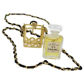 Chanel-CHANEL Perfume Necklace Gold CC Auth ar11632b-Golden