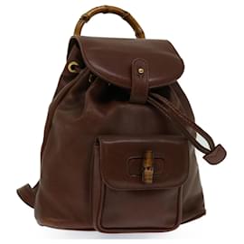 Gucci-GUCCI Bamboo Backpack Leather Brown 003 1705 0030 Auth ep3758-Brown
