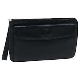 Céline-CELINE Clutch Bag Leather Black Auth bs13276-Black