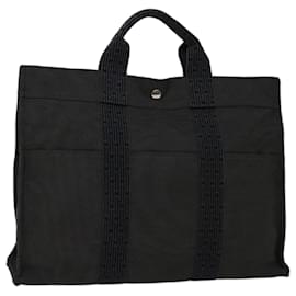 Hermès-HERMES Her Line MM Einkaufstasche Canvas Grau Auth 69966-Braun