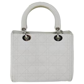 Christian Dior-Christian Dior Lady Dior Canage Hand Bag Leather White Auth yk11531-White