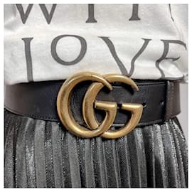 Gucci-GG Marmont Leather Wide Belt 90/36 Black-Black