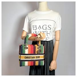 Dior-Lady D-Lite Medium Embroidery Canvas 2-Ways Tote Bag Multicolor-Multiple colors