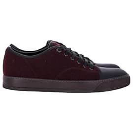 Lanvin-Lanvin DBB1 Matte Cap Toe Low Top Sneaker in Burgundy Suede-Dark red
