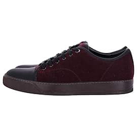 Lanvin-Lanvin DBB1 Matte Cap Toe Low Top Sneaker in Burgundy Suede-Dark red