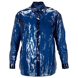 Jil Sander Plastic Coating Pista Shirt in Blue Polyester Blue