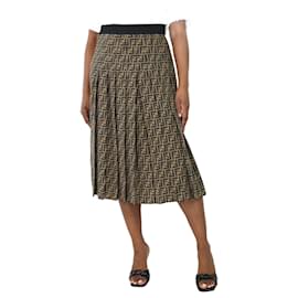 Fendi-Brown FF logo pleated midi skirt - size UK 14-Brown