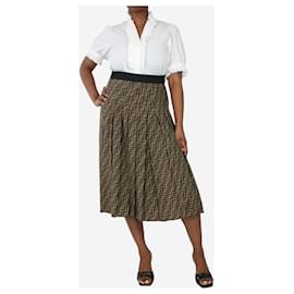 Fendi-Jupe midi plissée à logo FF marron - taille UK 14-Marron