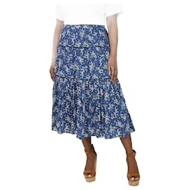 Ulla Johnson-Blue floral tiered midi skirt - size UK 14-Blue