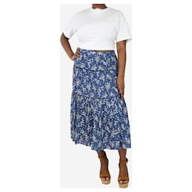 Ulla Johnson-Blue floral tiered midi skirt - size UK 14-Blue