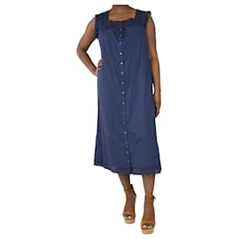 Autre Marque-Marineblaues Kleid mit Knopfleiste und besticktem Besatz – Größe L-Blau