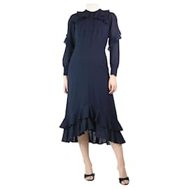 Autre Marque-Vestido midi azul marino con volantes - talla UK 8-Azul