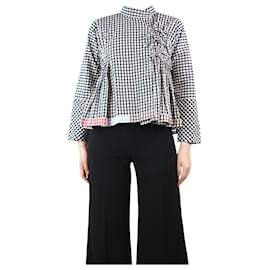 Autre Marque-Black and white gingham peplum tie blouse - size S-Black