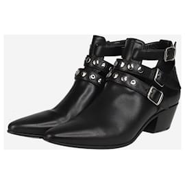 Saint Laurent-Black studded buckled ankle boots - size EU 38.5-Black