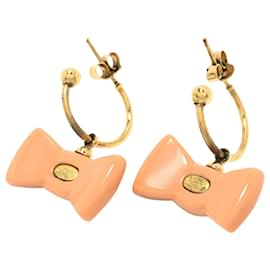 Chanel-Chanel Pink CC Rhinestone Bow Dangling Push Back Earrings-Pink