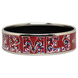 Hermès-Hermès Rotes Alphabet Russe Breites Emaille-Armband-Silber,Rot