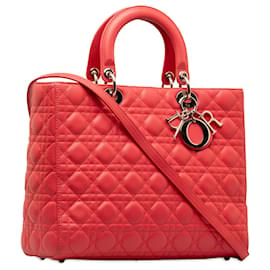 Dior-Dior Red Large Lambskin Cannage Lady Dior-Red
