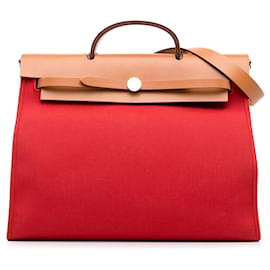 Hermès-Hermes Red Toile Herbag Zip 39-Red