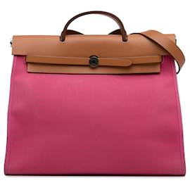 Hermès-Hermes Pink Toile Herbag Zip 39-Pink