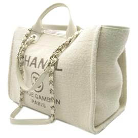 Chanel-Borsa Chanel Deauville grande in feltro di lana bianca-Bianco,Crudo