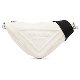 Prada-Prada White Grace Lux Triangle Crossbody Bag-White