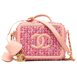 Chanel-Chanel Pink Small Tweed CC Filigree Vanity Case-Pink