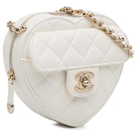 Chanel-Chanel Mini pele de cordeiro branca CC em Love Heart Crossbody-Branco