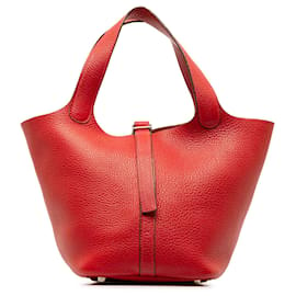 Hermès-Serratura Hermes Red Clemence Picotin 18-Rosso