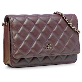 Chanel-Chanel Purple Iridescent Lambskin CC Wallet on Chain-Purple
