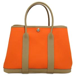 Hermès-Hermès Orange Toile Officier Negonda Garden Party 30 TPM-Altro,Marrone chiaro