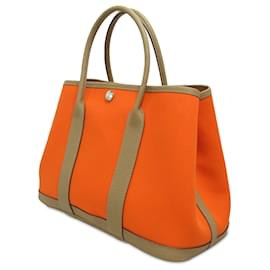 Hermès-Hermès Orange Toile Officier Negonda Garden Party 30 TPM-Altro,Marrone chiaro