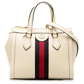 Gucci-Gucci White Small Ophidia Leather Satchel-White