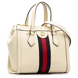 Gucci-Gucci White Small Ophidia Leather Satchel-White