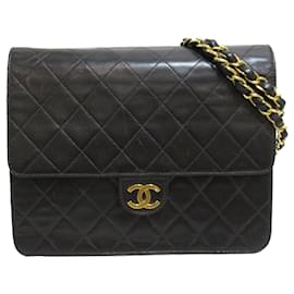 Chanel-Chanel Black CC Quilted Lambskin Single Flap-Black