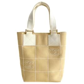 Chanel-Chanel Brown CC Choco Bar Canvas Handbag-Brown,Beige