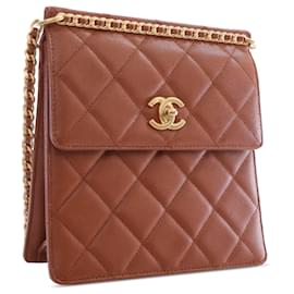 Chanel-Chanel Brown CC Quilted Caviar Backpack-Brown