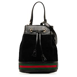 Gucci-Gucci Black Small Suede Ophidia Bucket Bag-Black