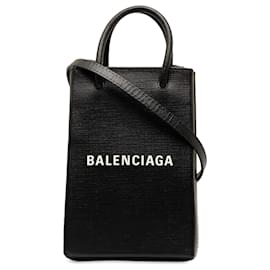 Balenciaga-Balenciaga Portacellulare Mini Shopping Nero-Nero