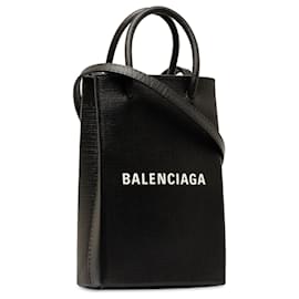 Balenciaga-Balenciaga Porte-téléphone Mini Shopping Noir-Noir