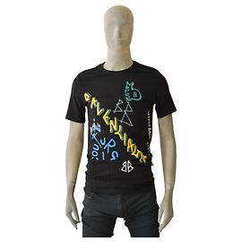 Maglietta Balenciaga nera con logo giallo in cotone uomo Nero