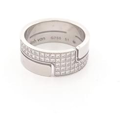 Dinh Van-NEW DINH VAN SEVENTIES MM RING 223116 51 in white gold 18k diamonds 0.44ct-Silvery