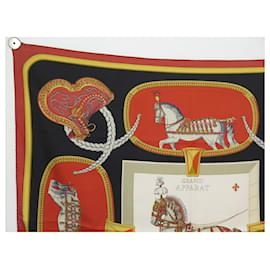 Hermès-HERMES GRAND APPARAT JACQUES EUDEL CARRE SCARF 90 RED SILK SILK SCARF-Red