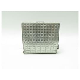 Christian Dior-CHRISTIAN DIOR MICRO CANNAGE WALLET LEATHER SILVER WALLET-Silvery