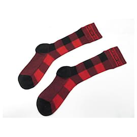 Dior-NEW DIOR RED CHECKED SOCKS 954E47I HAVE701 S 36 37 COTTON SOCKS-Red